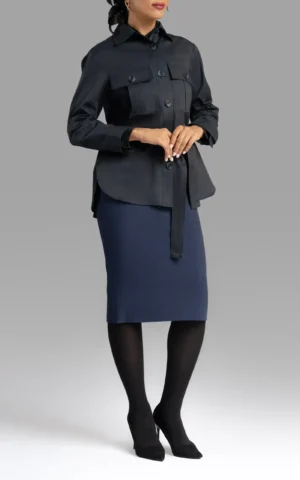 بارانی زنانه سرمه‌ای تیره آستین بلند نوادو