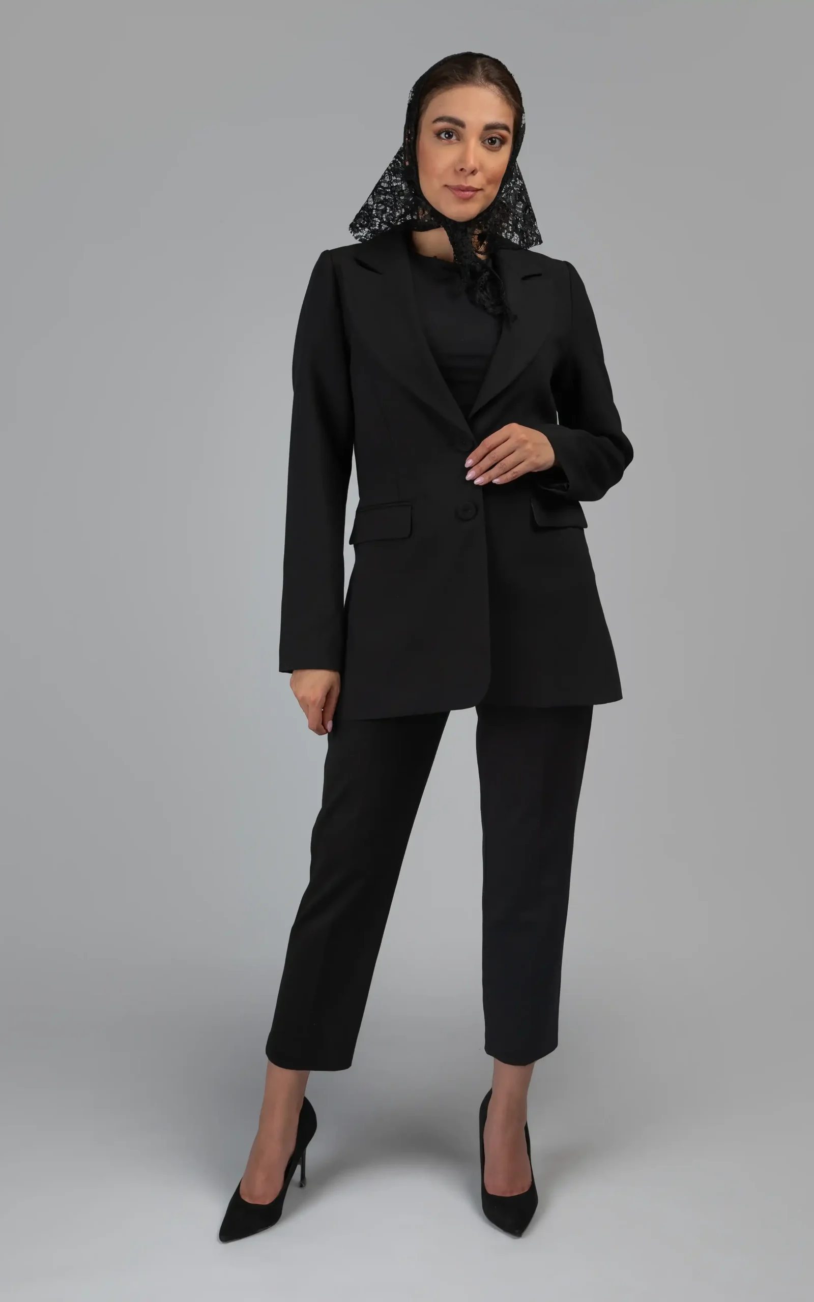 کت زنانه مشکی پاییز-زمستانه رسمی نوادو