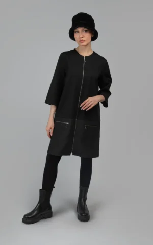 کت زنانه مشکی زیپ‌دار پاییز-زمستانه آستین سه ربع نوادو