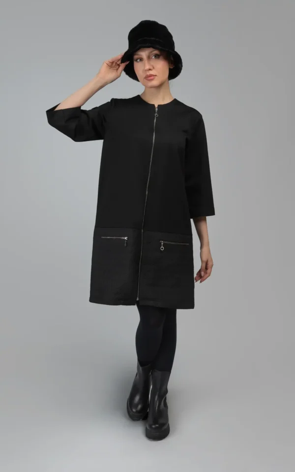 کت زنانه مشکی زیپ‌دار پاییز-زمستانه آستین سه ربع نوادو