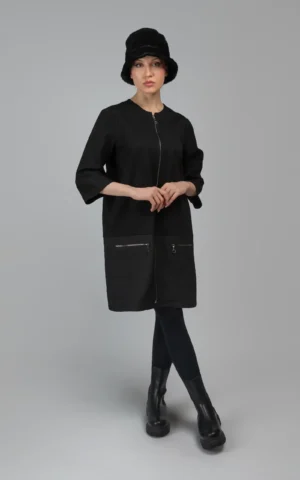 کت زنانه مشکی زیپ‌دار پاییز-زمستانه آستین سه ربع نوادو