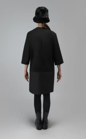 کت زنانه مشکی زیپ‌دار پاییز-زمستانه آستین سه ربع نوادو