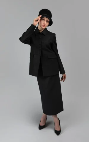 کت زنانه بافت پشمی دکمه‌دار پاییز-زمستانه یقه‌دار نوادو