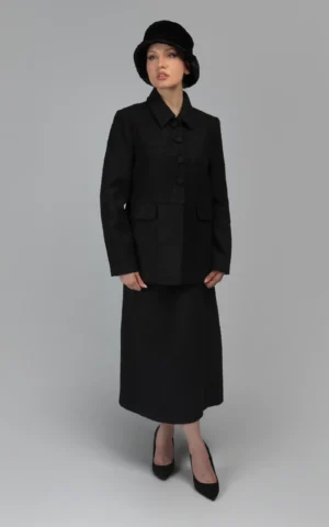 کت زنانه بافت پشمی دکمه‌دار پاییز-زمستانه یقه‌دار نوادو