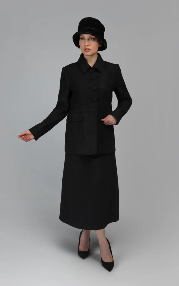 کت زنانه بافت پشمی دکمه‌دار پاییز-زمستانه یقه‌دار نوادو