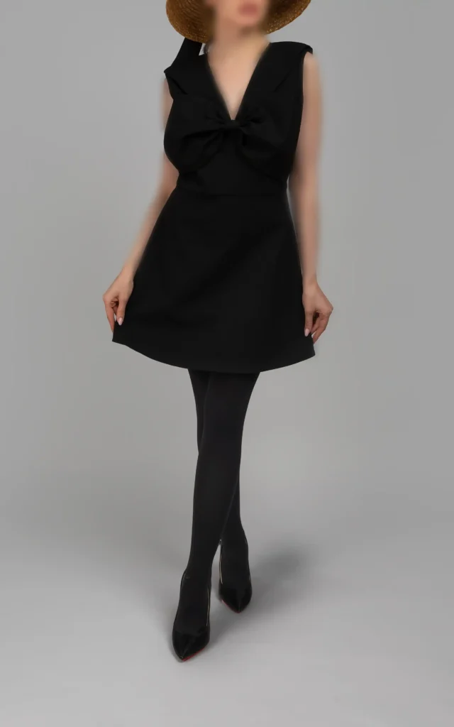 پیراهن زنانه مشکی پاپیون‌دار بدون آستین پاییز-زمستانه نوادو