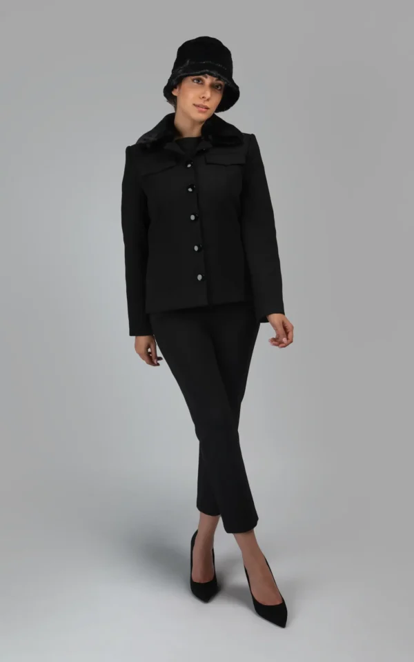 پالتو زنانه مشکی دکمه‌دار پاییز-زمستانه نوادو