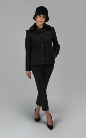 پالتو زنانه مشکی دکمه‌دار پاییز-زمستانه نوادو