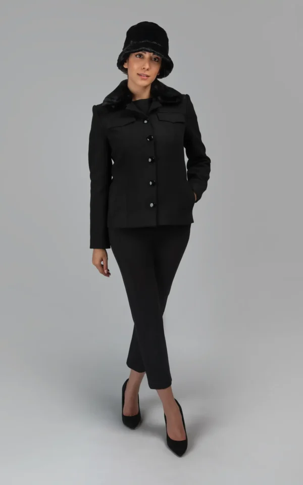 پالتو زنانه مشکی دکمه‌دار پاییز-زمستانه نوادو