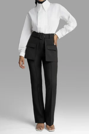 نمای قدی رو به رو شلوار زنانه مشکی مدل دامن‌دار راسته نوادو