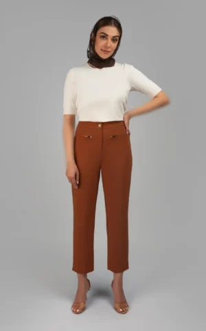 شلوار زنانه قهوه‌ای راسته رسمی پاییز-زمستانه نوادو