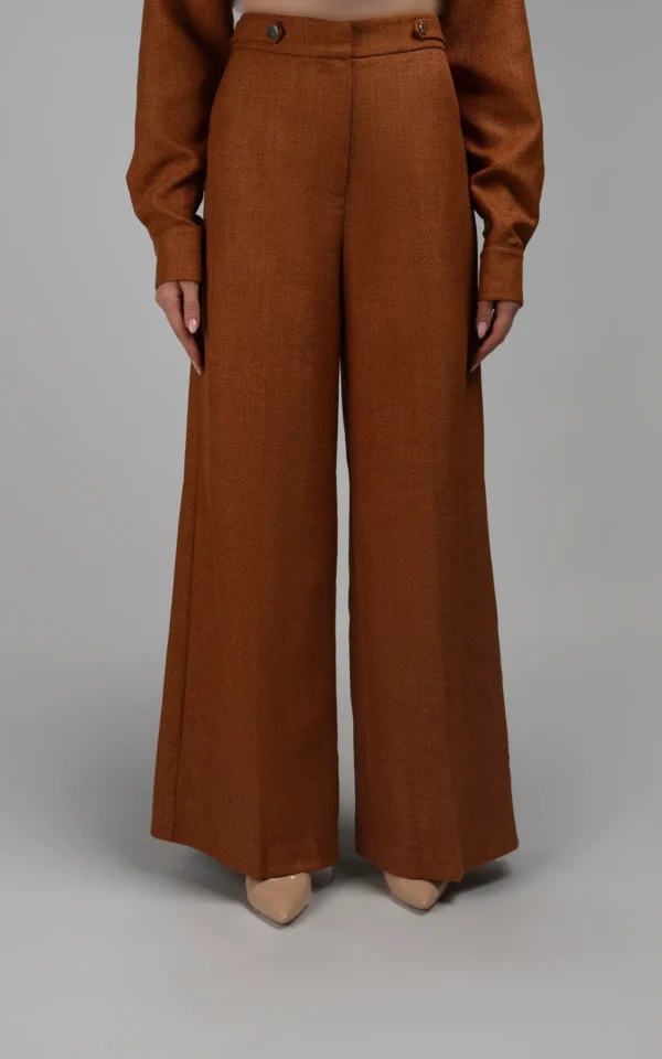 شلوار زنانه قهوه‌ای پاییز-زمستانه واید شیک نوادو