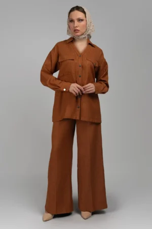 شلوار زنانه قهوه‌ای پاییز-زمستانه واید شیک نوادو