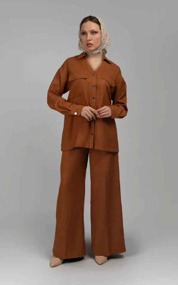 شلوار زنانه قهوه‌ای پاییز-زمستانه واید شیک نوادو
