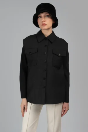 کت زنانه مشکی طرح‌دار پاییز-زمستانه دکمه‌دار نوادو