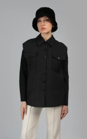 کت زنانه مشکی طرح‌دار پاییز-زمستانه دکمه‌دار نوادو