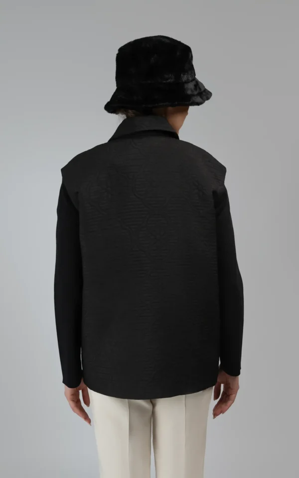 کت زنانه مشکی طرح‌دار پاییز-زمستانه دکمه‌دار نوادو