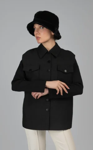 کت زنانه مشکی طرح‌دار پاییز-زمستانه دکمه‌دار نوادو