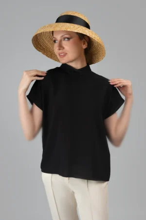 تاپ زنانه مشکی پاییز-زمستانه آستین کلاهی نوادو