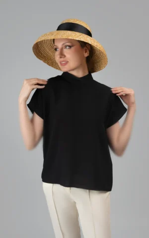 تاپ زنانه مشکی پاییز-زمستانه آستین کلاهی نوادو