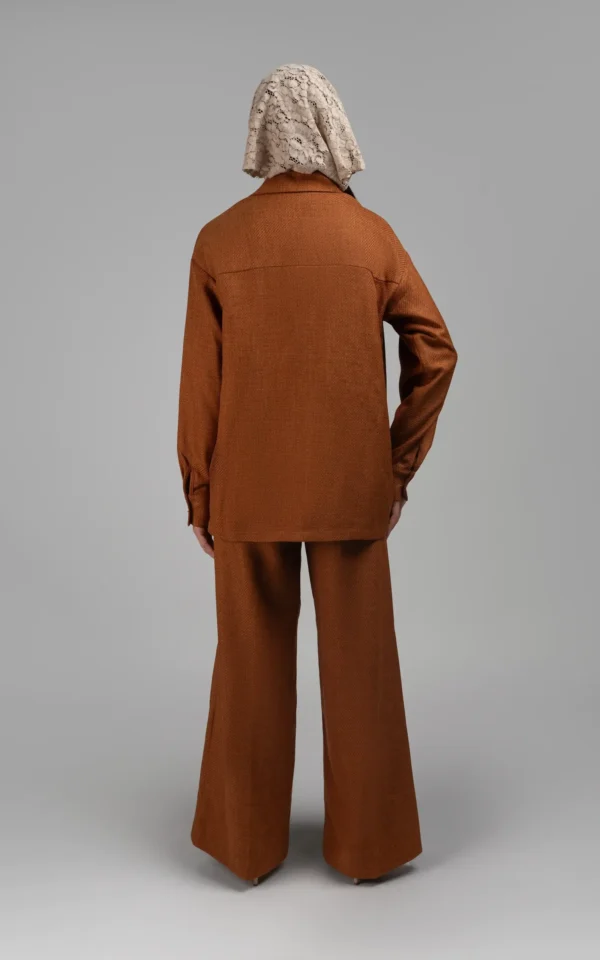 شومیز زنانه آجری رنگ پاییز-زمستانه یقه‌دار آستین بلند نوادو