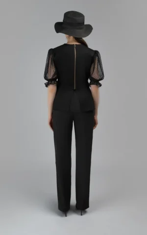 بلوز زنانه مشکی مجلسی آستین توری آستین سه‌ربع پاییز-زمستانه نوادو