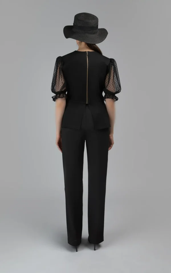 بلوز زنانه مشکی مجلسی آستین توری آستین سه‌ربع پاییز-زمستانه نوادو