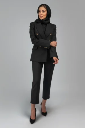 کت زنانه مشکی پاییز-زمستانه دکمه‌دار رسمی نوادو