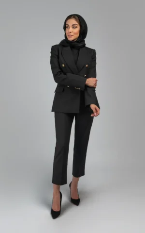 کت زنانه مشکی پاییز-زمستانه دکمه‌دار رسمی نوادو