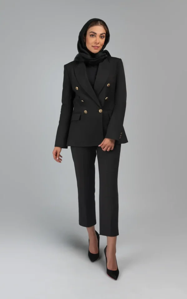 کت زنانه مشکی پاییز-زمستانه دکمه‌دار رسمی نوادو