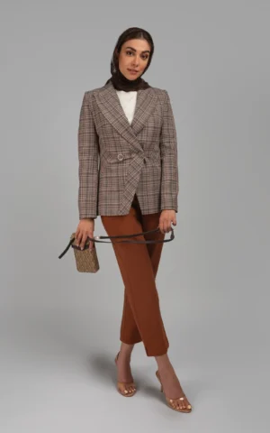 کت زنانه طرح‌دار پاییز-زمستانه دکمه‌دار شیک نوادو