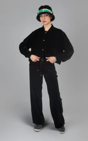 کت زنانه مشکی مخملی دکمه‌دار پاییز-زمستانه شیک نوادو