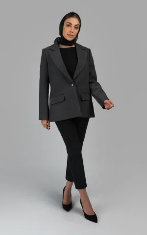 کت طوسی زنانه، تک‌دکمه، رسمی با جیب‌دار کلاسیک پاییز-زمستانه نوادو
