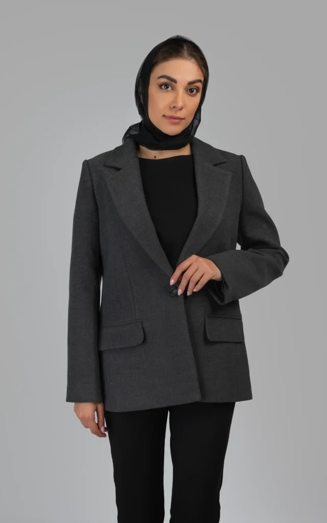 کت طوسی زنانه، تک‌دکمه، رسمی با جیب‌دار کلاسیک پاییز-زمستانه نوادو