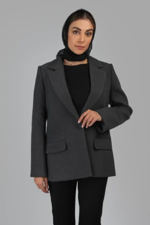 کت طوسی زنانه، تک‌دکمه، رسمی با جیب‌دار کلاسیک پاییز-زمستانه نوادو