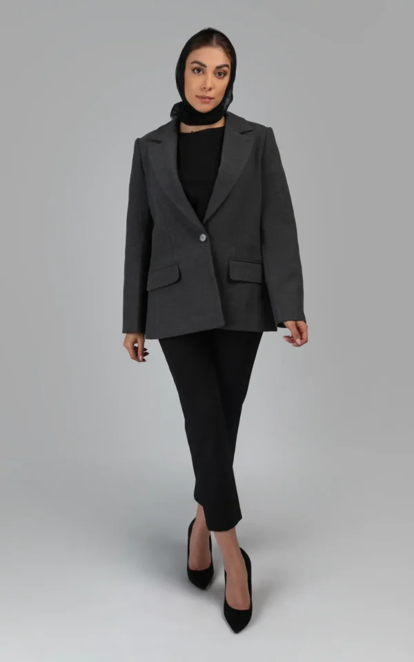 کت طوسی زنانه، تک‌دکمه، رسمی با جیب‌دار کلاسیک پاییز-زمستانه نوادو