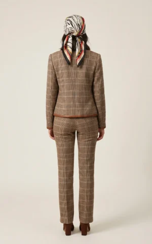 کت زنانه چهارخانه قهوه‌ای با یقه گرد نوادو کد 404013191656 - Image 4