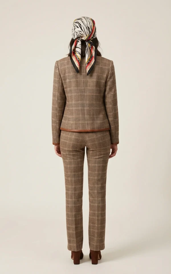 کت زنانه چهارخانه قهوه‌ای با یقه گرد نوادو کد 404013191656 - Image 4