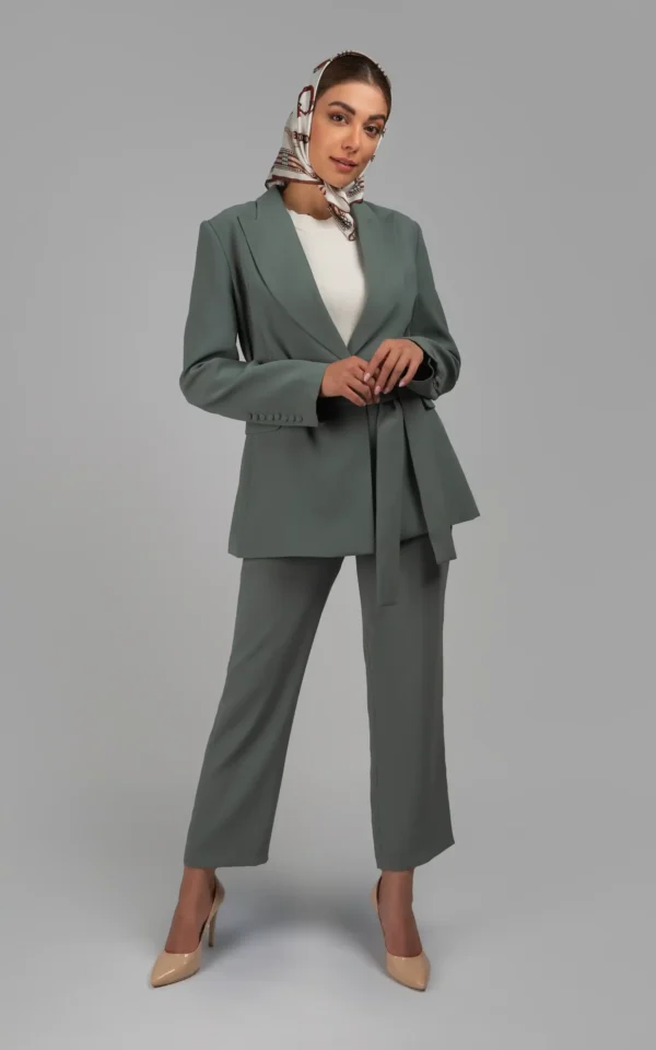 کت زنانه سبز پاییز-زمستانه کمربنددار نوادو