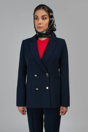 کت سرمه‌ای رسمی با دکمه‌های طلایی دبل‌برست پاییز-زمستانه نوادو