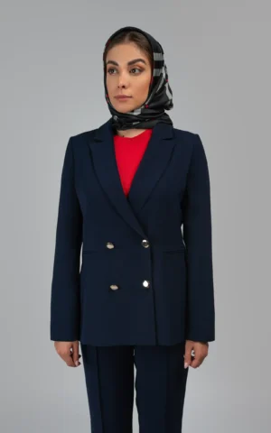 کت سرمه‌ای رسمی با دکمه‌های طلایی دبل‌برست پاییز-زمستانه نوادو