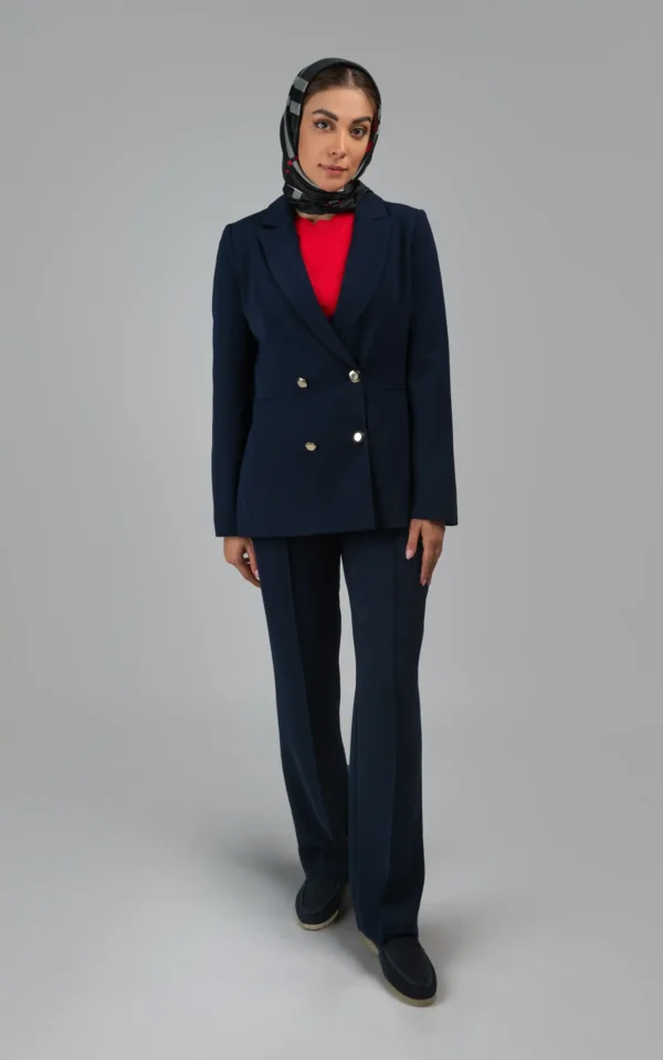 کت سرمه‌ای رسمی با دکمه‌های طلایی دبل‌برست پاییز-زمستانه نوادو