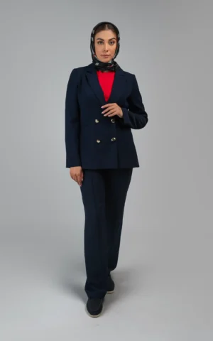 کت سرمه‌ای رسمی با دکمه‌های طلایی دبل‌برست پاییز-زمستانه نوادو