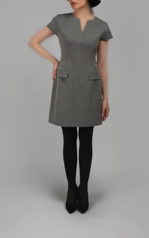 پیراهن کوتاه طوسی رسمی با یقه هفت برش‌دار پاییز-زمستانه نوادو