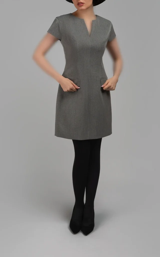 پیراهن کوتاه طوسی رسمی با یقه هفت برش‌دار پاییز-زمستانه نوادو