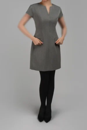 پیراهن کوتاه طوسی رسمی با یقه هفت برش‌دار پاییز-زمستانه نوادو