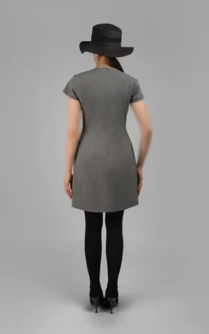 پیراهن کوتاه طوسی رسمی با یقه هفت برش‌دار پاییز-زمستانه نوادو