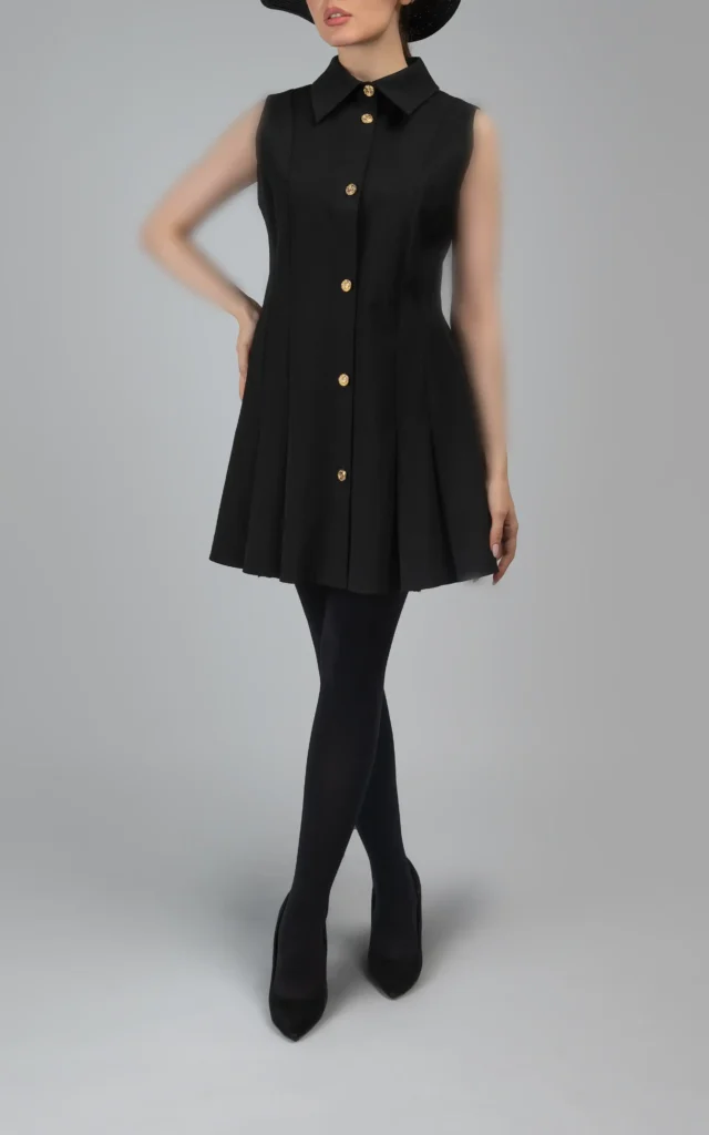 پیراهن مشکی بدون‌آستین دکمه‌دار با یقه برگردان پاییز-زمستانه نوادو