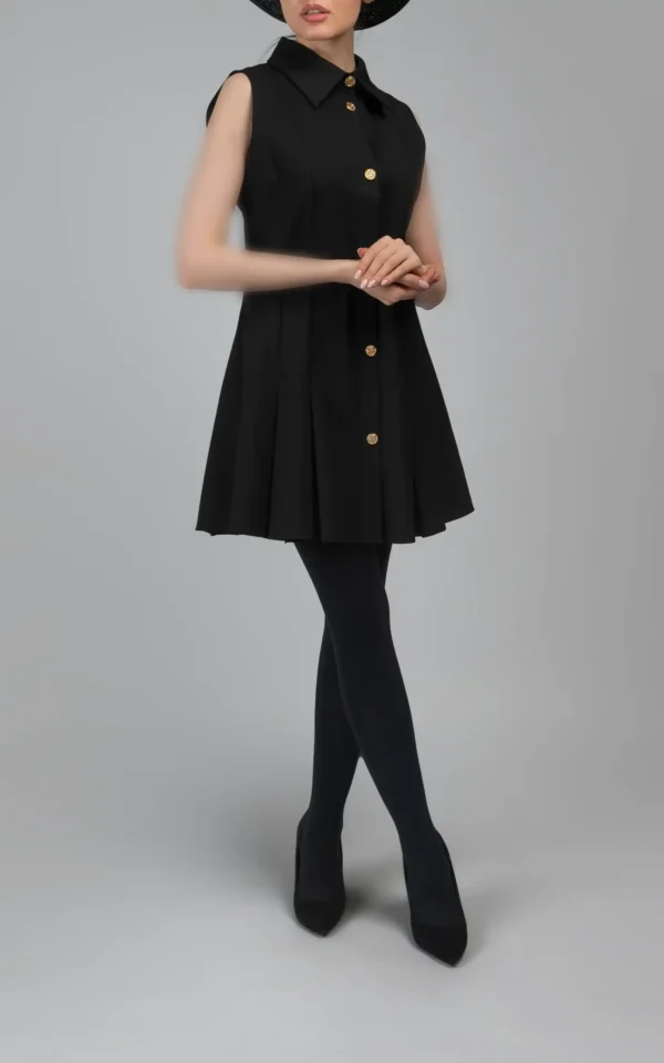 پیراهن مشکی بدون‌آستین دکمه‌دار با یقه برگردان پاییز-زمستانه نوادو