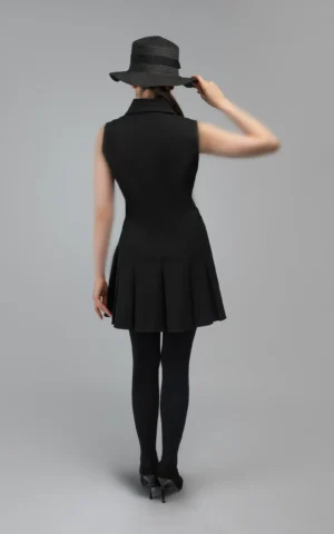 پیراهن مشکی بدون‌آستین دکمه‌دار با یقه برگردان پاییز-زمستانه نوادو